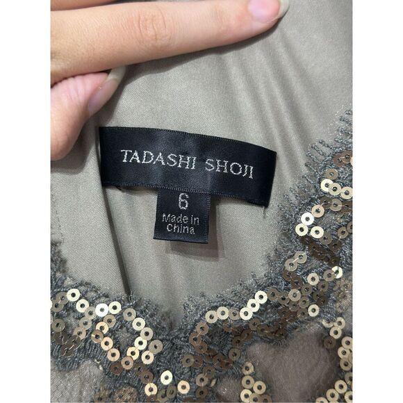 Tadashi Shoji Paillette Embroidered Lace Scalloped Edge Squined Evening Dress 6 - Picture 5 of 14